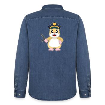 Hamster Policeman Baton Police - Men’s Organic Denim Shirt by Stanley/Stella - mid washy  - Back - AI Model Male 185 light (185cm)
