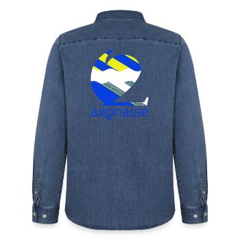 Axonaise - Chemise en denim homme bio Stanley/Stella - bleu moyen délavé  - Dos - AI Model Male 185 light (185cm)