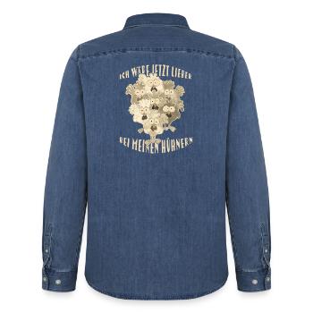  Hühner Spruch - Männer Jeanshemd Organic von Stanley/Stella - verwaschenes Mittelblau  - Hinten - AI Model Male 185 light (185cm)