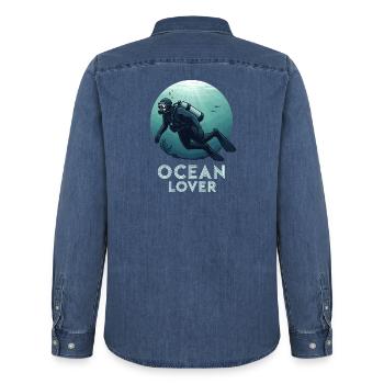 Diver Ocean Lover Underwater for Diving Friends - Men’s Organic Denim Shirt by Stanley/Stella - mid washy  - Back - AI Model Male 185 light (185cm)