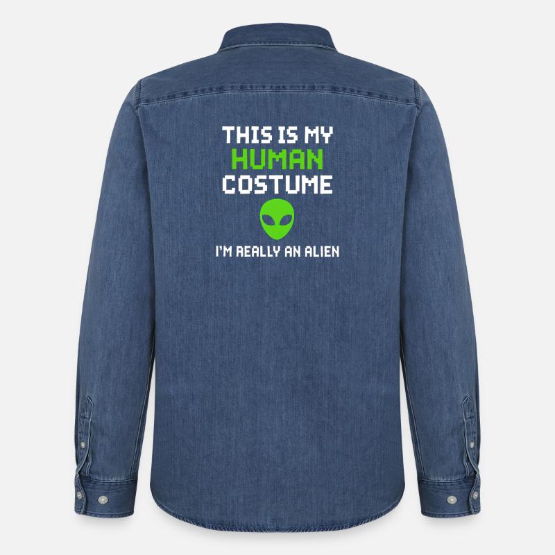 Alien Humor Kostüm Statement - Männer Jeanshemd Organic von Stanley/Stella - verwaschenes Mittelblau 