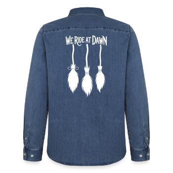 Witches' broom at sunrise - Men’s Organic Denim Shirt by Stanley/Stella - mid washy  - Back - AI Model Male 185 light (185cm)