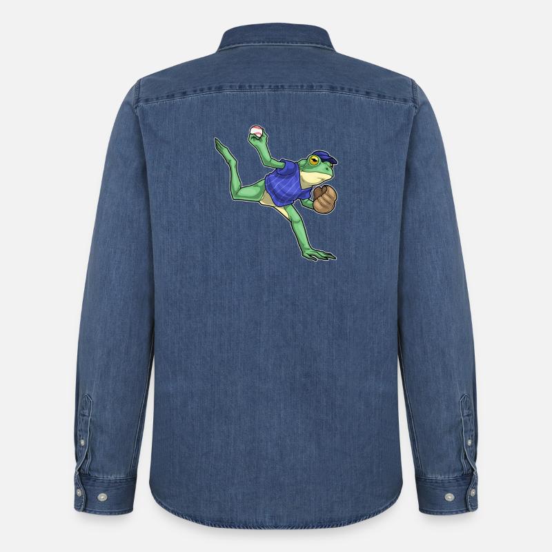 Frosch Baseball Baseballhandschuh - Männer Jeanshemd Organic von Stanley/Stella - verwaschenes Mittelblau 