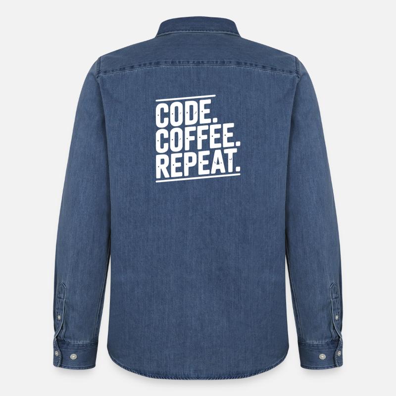 Code Kaffee-Wiederholung - Männer Jeanshemd Organic von Stanley/Stella - verwaschenes Mittelblau 