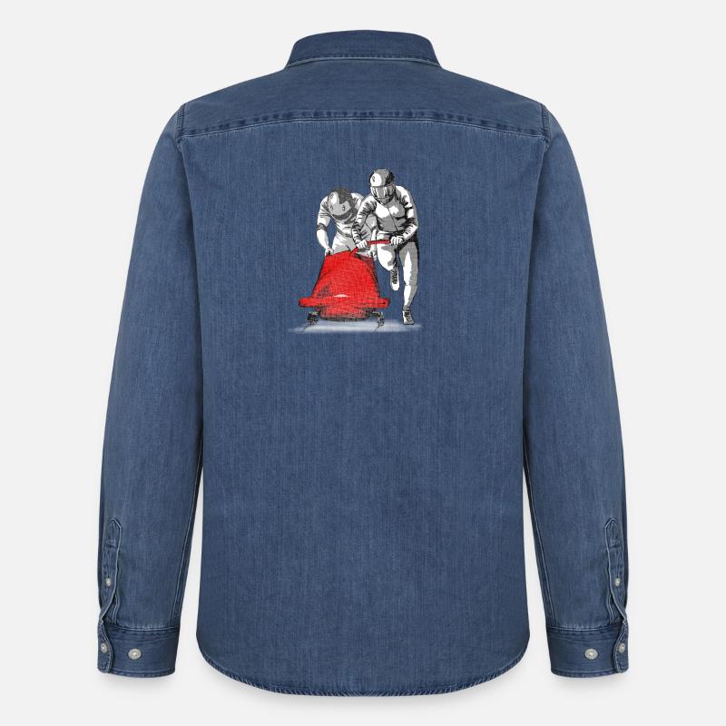 Bobfahrer beim Anschieben am Start - Männer Jeanshemd Organic von Stanley/Stella - verwaschenes Mittelblau