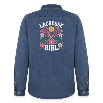 Lacrosse Disant Fille Drôle Lacrosse Cadeau - Chemise en denim homme bio Stanley/Stella - bleu moyen délavé  - Dos - AI Model Male 185 light (185cm)