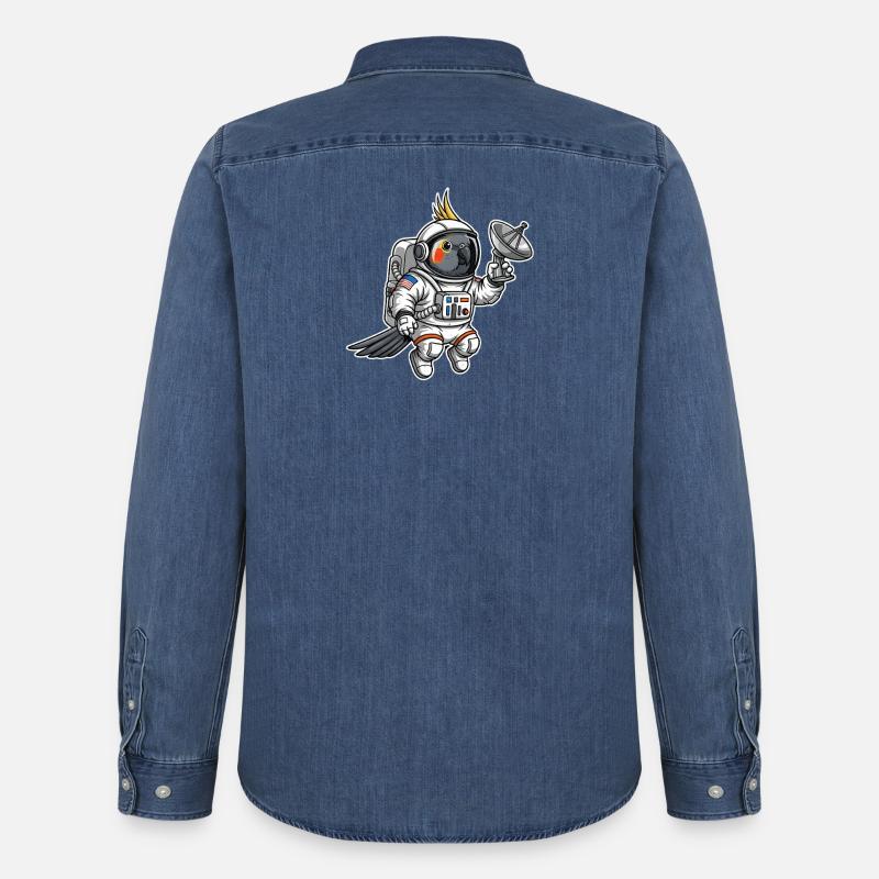 oiseau de l’espace astronaute calopsitte - Chemise en denim homme bio Stanley/Stella - bleu moyen délavé