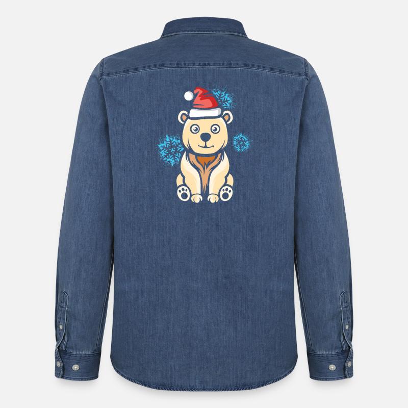 Weihnachts Eisbär mit Schneeflocken - Männer Jeanshemd Organic von Stanley/Stella - verwaschenes Mittelblau 