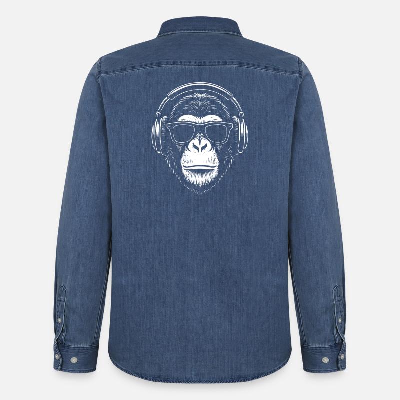Monkey DJ Kopfhörer Silhouette - Männer Jeanshemd Organic von Stanley/Stella - verwaschenes Mittelblau 