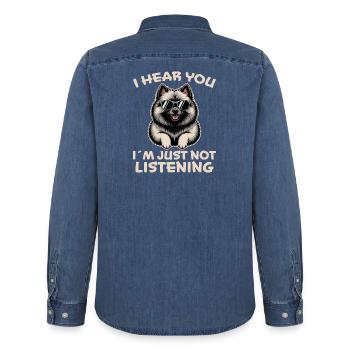 Keeshond Saying Dogs Funny Keeshond Gift - Men’s Organic Denim Shirt by Stanley/Stella - mid washy  - Back - AI Model Male 185 light (185cm)