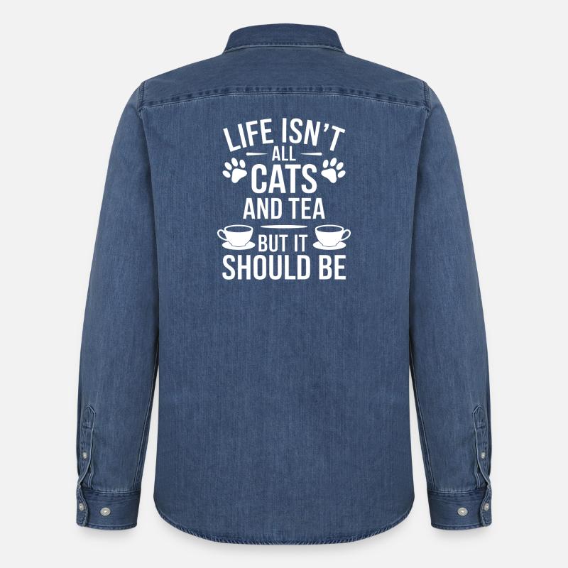 Tee Spruch Katzen Lustiges Tee Geschenk - Männer Jeanshemd Organic von Stanley/Stella - verwaschenes Mittelblau