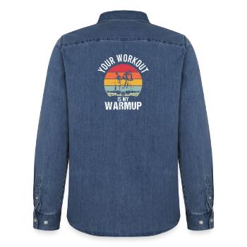 Triathlon Swimming Cycling Running Vintage Sports - Men’s Organic Denim Shirt by Stanley/Stella - mid washy  - Back - AI Model Male 185 light (185cm)