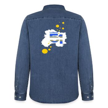 La Marne 51 - Chemise en denim homme bio Stanley/Stella - bleu moyen délavé  - Dos - AI Model Male 185 light (185cm)