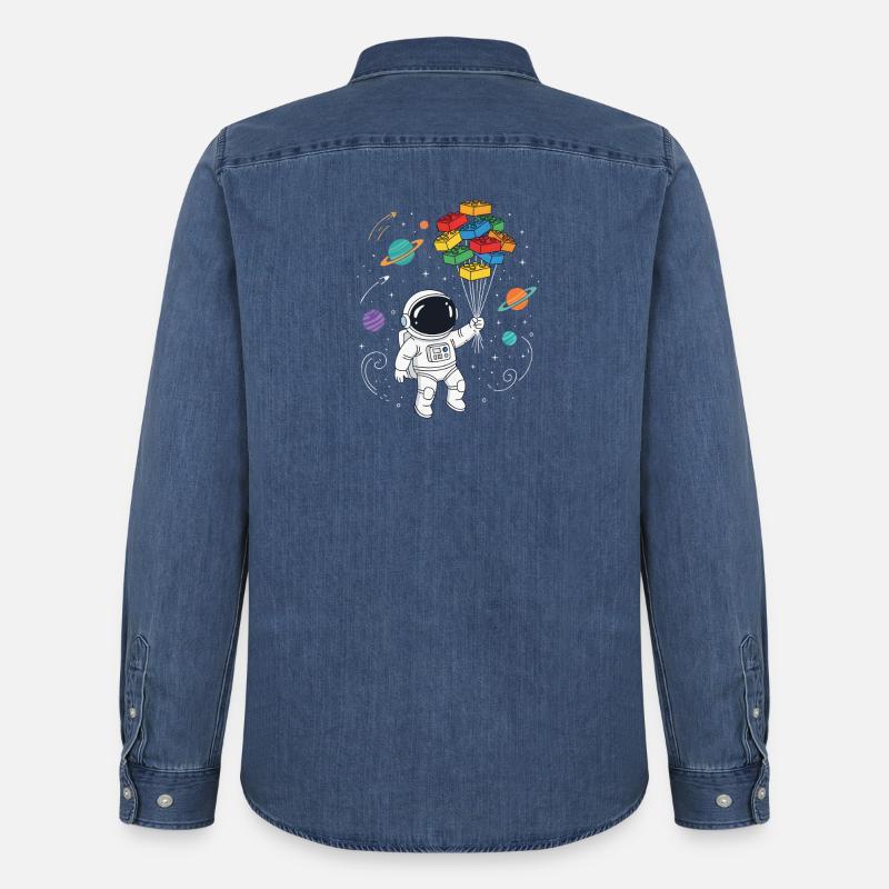 Astronaut Bausteine Space Brick Builder - Männer Jeanshemd Organic von Stanley/Stella - verwaschenes Mittelblau