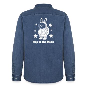 Moonhopper Bunny en combinaison spatiale - Chemise en denim homme bio Stanley/Stella - bleu moyen délavé  - Dos - AI Model Male 185 light (185cm)
