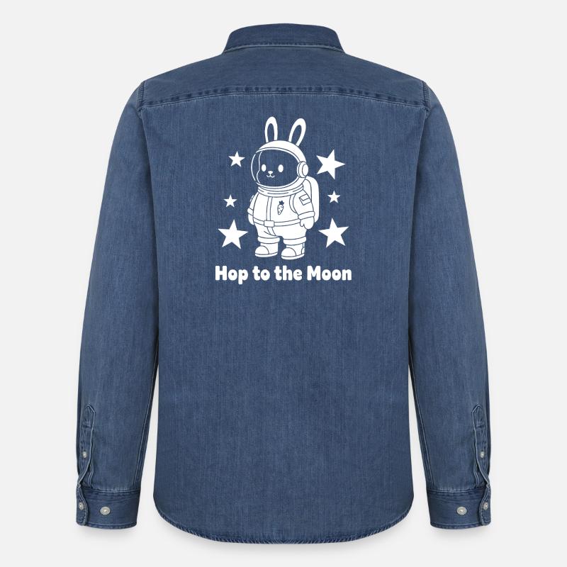 Moonhopper Bunny en combinaison spatiale - Chemise en denim homme bio Stanley/Stella - bleu moyen délavé 
