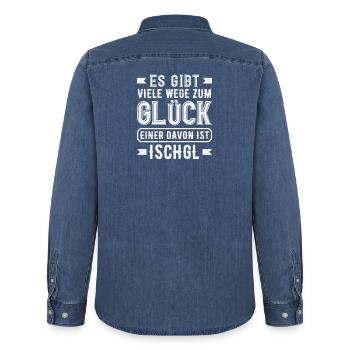 Ischgl Weg Glück Lustiges Après Ski Alpen Party - Männer Jeanshemd Organic von Stanley/Stella - verwaschenes Mittelblau  - Hinten - AI Model Male 185 light (185cm)
