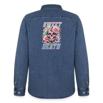 Fleurs Crâne Beauté Floraison - Chemise en denim homme bio Stanley/Stella - bleu moyen délavé  - Dos - AI Model Male 185 light (185cm)