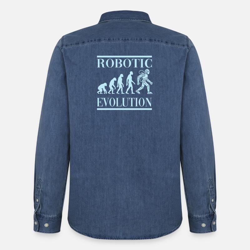 Robot Évolution Progrès Avenir Humain - Chemise en denim homme bio Stanley/Stella - bleu moyen délavé 