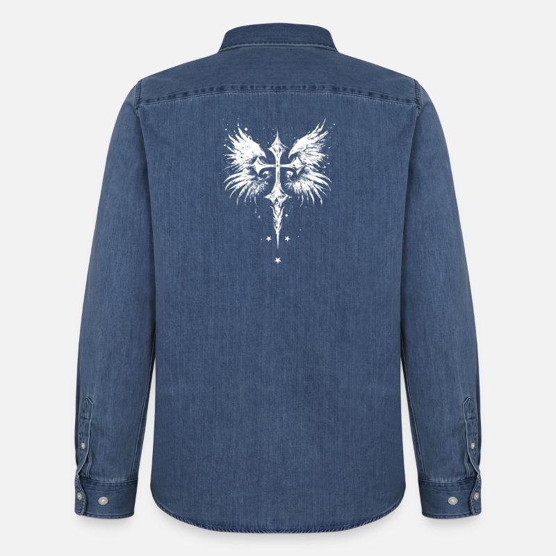 Croce Gotico Gothic Emo - Camicia in denim uomo bio di Stanley/Stella - blu medio slavato 