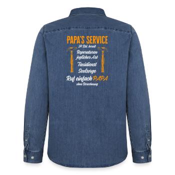 Dad's Service Repairs 24h / Funny Humor - Men’s Organic Denim Shirt by Stanley/Stella - mid washy  - Back - AI Model Male 185 light (185cm)