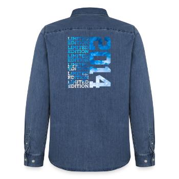 LIMITED EDITION 2014 12 YEARS 12TH BIRTHDAY - Men’s Organic Denim Shirt by Stanley/Stella - mid washy  - Back - AI Model Male 185 light (185cm)