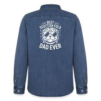 Schottische Faltohrkatzen Scottish Fold Geschenk - Männer Jeanshemd Organic von Stanley/Stella - verwaschenes Mittelblau  - Hinten - AI Model Male 185 light (185cm)