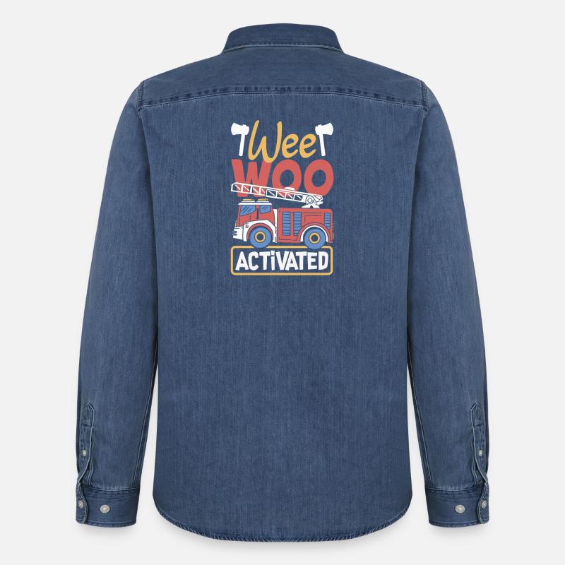 Wee Woo Squad Fire Tiny Firefighter - Men’s Organic Denim Shirt by Stanley/Stella - mid washy