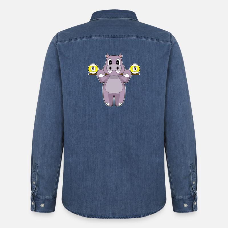 Nilpferd Billiard Queue Sport - Männer Jeanshemd Organic von Stanley/Stella - verwaschenes Mittelblau