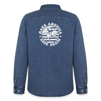 L’équitation de rodéo fait que l’Amérique remonte Cowboy - Chemise en denim homme bio Stanley/Stella - bleu moyen délavé  - Dos - AI Model Male 185 light (185cm)