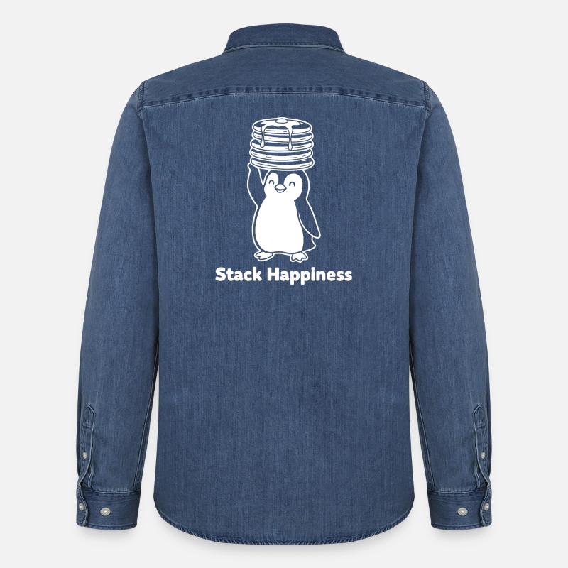 Stack Happiness Pinguin Pfannkuchen - Männer Jeanshemd Organic von Stanley/Stella - verwaschenes Mittelblau 