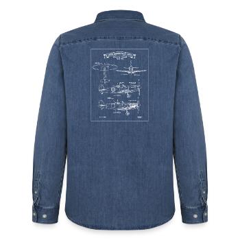 Spitfire Aviation Blueprint Vintage-Flugzeuge - Männer Jeanshemd Organic von Stanley/Stella - verwaschenes Mittelblau  - Hinten - AI Model Male 185 light (185cm)