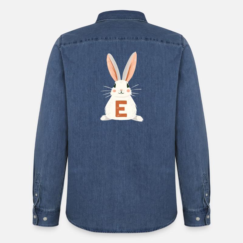 E -Buchstabe - Hase - Personalisierbar - Männer Jeanshemd Organic von Stanley/Stella - verwaschenes Mittelblau 