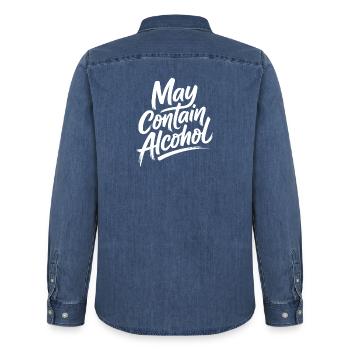Peut contenir de l’alcool Alkohol Mallorca Saufen JGA - Chemise en denim homme bio Stanley/Stella - bleu moyen délavé  - Dos - AI Model Male 185 light (185cm)