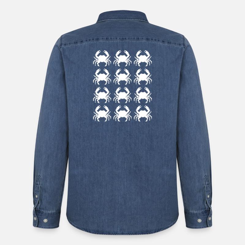 Crab Pixel Pattern Repeat - Men’s Organic Denim Shirt by Stanley/Stella - mid washy 