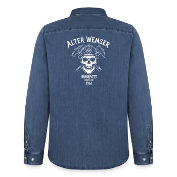 1961 Geburtstag Geschenk für echte Ruhrpott Typen - Männer Jeanshemd Organic von Stanley/Stella - verwaschenes Mittelblau  - Hinten - AI Model Male 185 light (185cm)