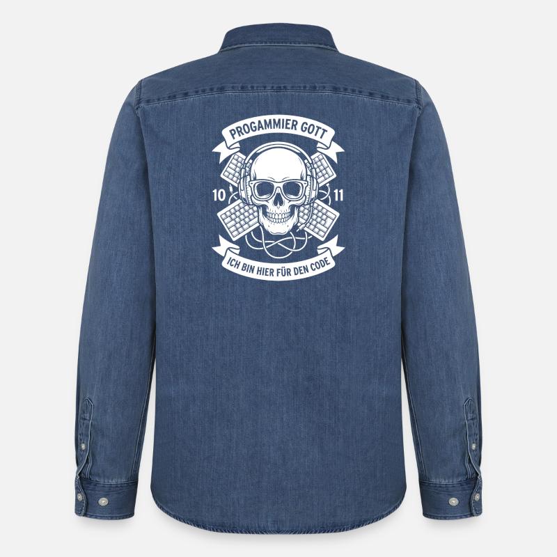 Crâne Code avec casque - Chemise en denim homme bio Stanley/Stella - bleu moyen délavé