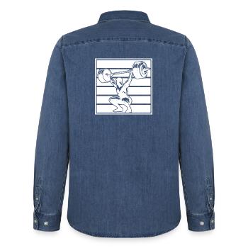 Haltérophile, bodybuilder, haltérophile, salle de sport - Chemise en denim homme bio Stanley/Stella - bleu moyen délavé  - Dos - AI Model Male 185 light (185cm)