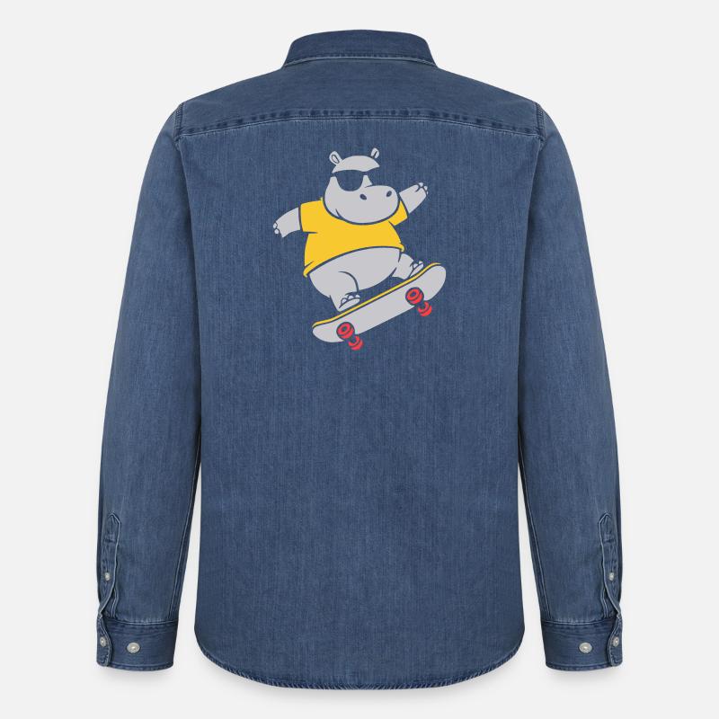 Cooles Nilpferd Skater Skateboard Vektor - Männer Jeanshemd Organic von Stanley/Stella - verwaschenes Mittelblau 