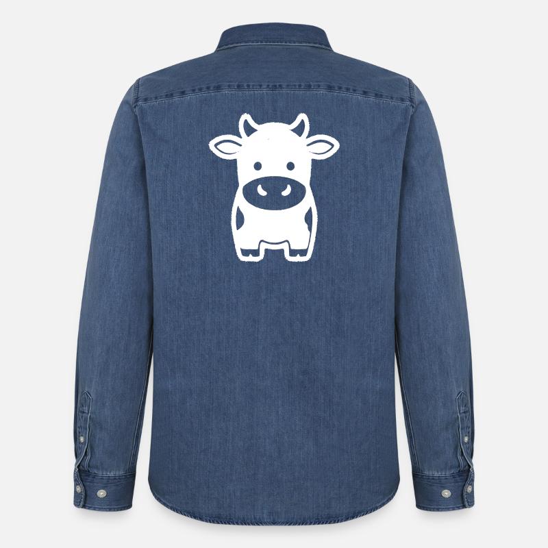 Kuh Stehend Comic Milchkuh Icon - Männer Jeanshemd Organic von Stanley/Stella - verwaschenes Mittelblau 