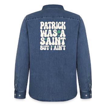 Patrick Was A Saint But I Ain't St Patricks Day - Men’s Organic Denim Shirt by Stanley/Stella - mid washy  - Back - AI Model Male 185 light (185cm)