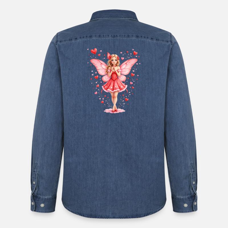 Fata rosa con ali di farfalla - Camicia in denim Stanley/Stella - blu medio slavato 