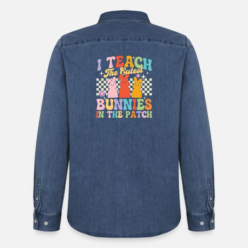 Undervis i Sødeste Kaniner Patch Påskelærer - Stanley/Stella denimskjorte - afbleget mellemblå 