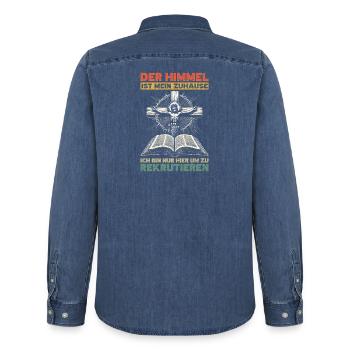Heaven Is My Home Church Christian - Men’s Organic Denim Shirt by Stanley/Stella - mid washy  - Back - AI Model Male 185 light (185cm)