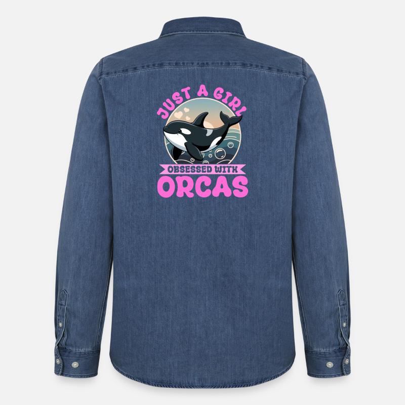 Funny Orca - Männer Jeanshemd Organic von Stanley/Stella - verwaschenes Mittelblau