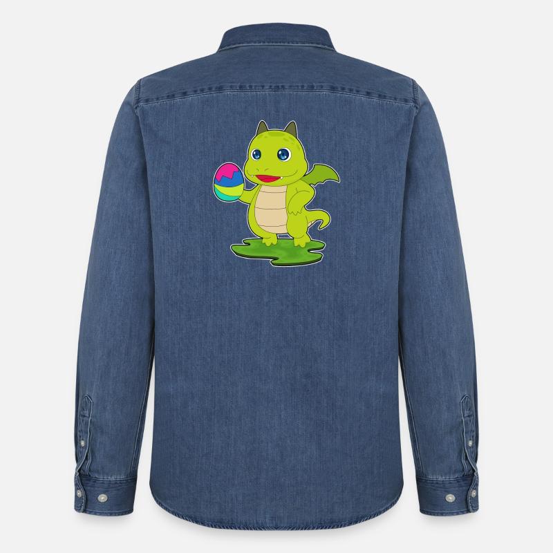 Dragon Easter Easter Egg - Men’s Organic Denim Shirt by Stanley/Stella - mid washy 