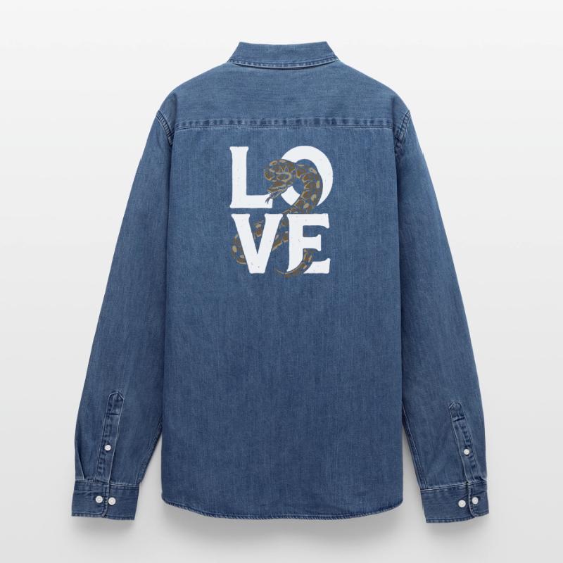 King Python Snakes LOVE Terrarium Python Men’s Organic Denim Shirt by Stanley/Stella