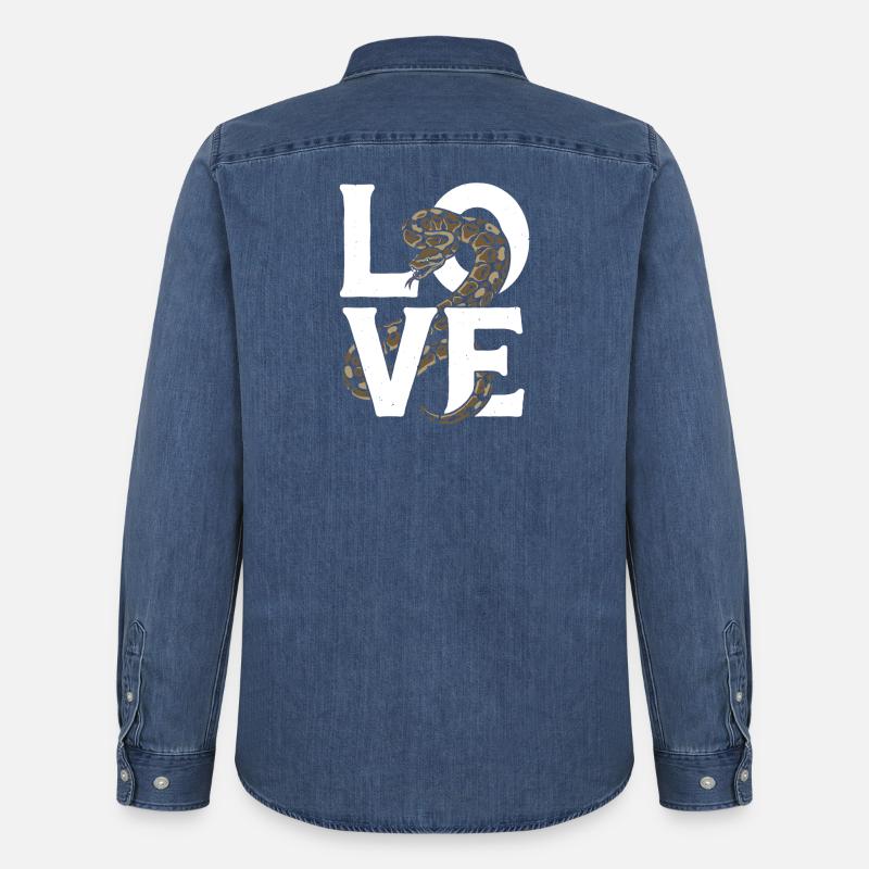 Königspython Schlangen LOVE Terrarium Python - Männer Jeanshemd Organic von Stanley/Stella - verwaschenes Mittelblau 