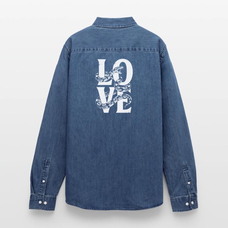 King Python Snakes LOVE Terrarium Python Men’s Organic Denim Shirt by Stanley/Stella