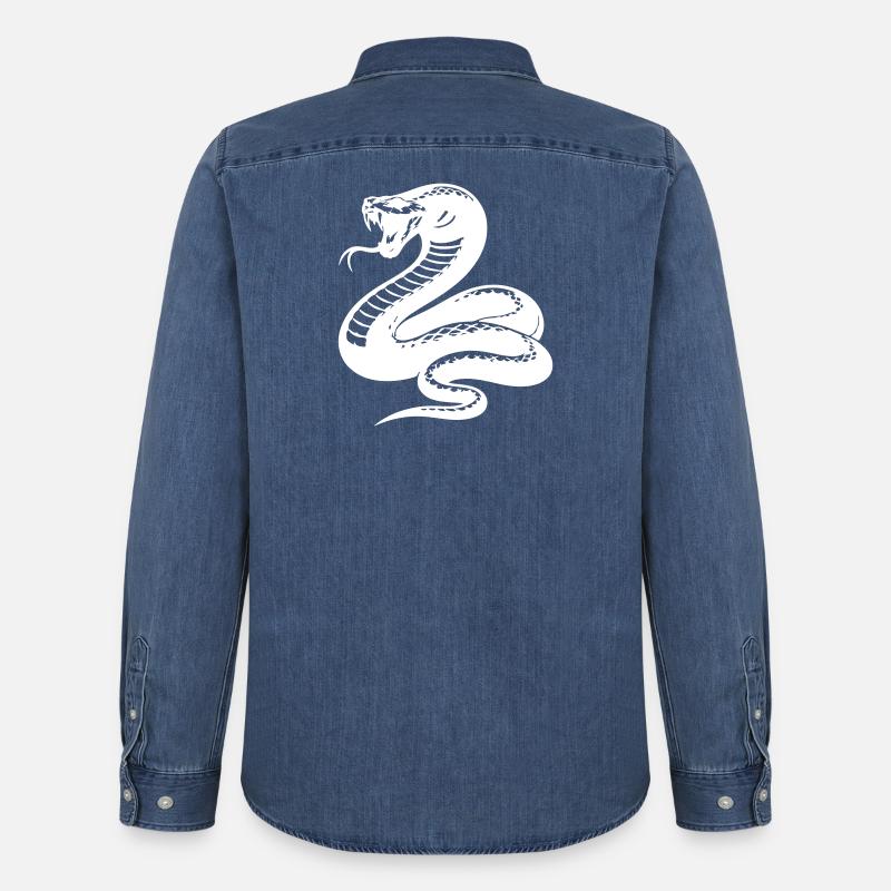Silhouette du python serpent - Chemise en denim homme bio Stanley/Stella - bleu moyen délavé 